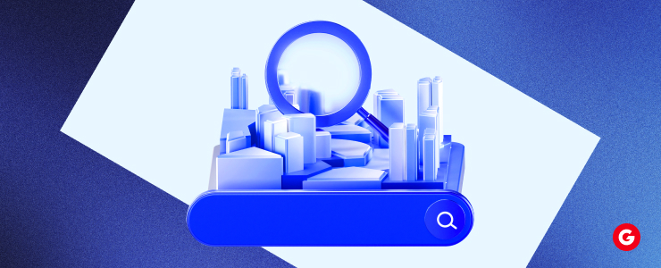 A blue cityscape with a magnifying glass hovering over it, symbolizing exploration or analysis of urban life.