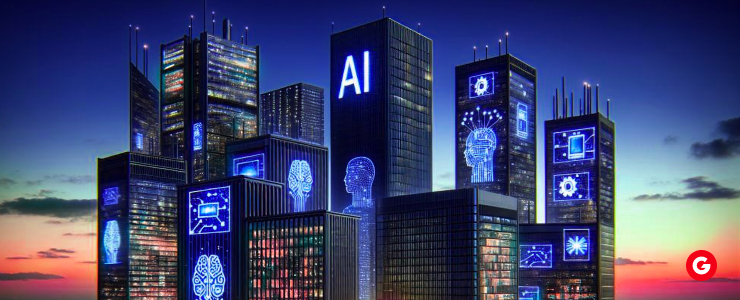 A bustling urban landscape illuminated by bright digital lights on various buildings against a night sky.