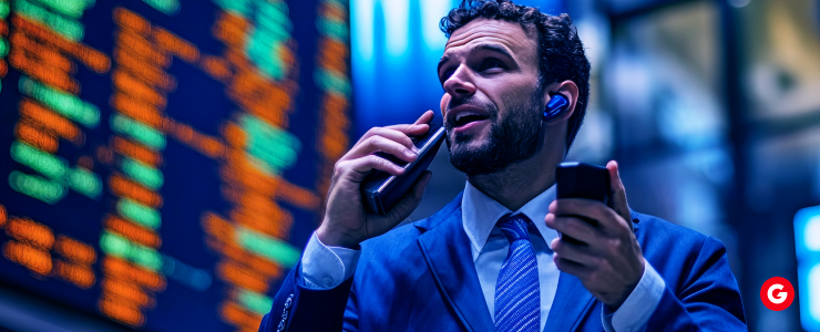 A man in a suit is engaged in a conversation on his cell phone.