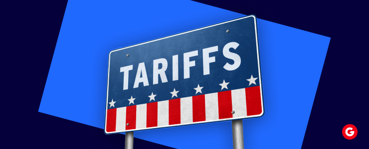 A road sign featuring the word "tariffs," indicating U.S. tariffs and their impact on forex pairs.